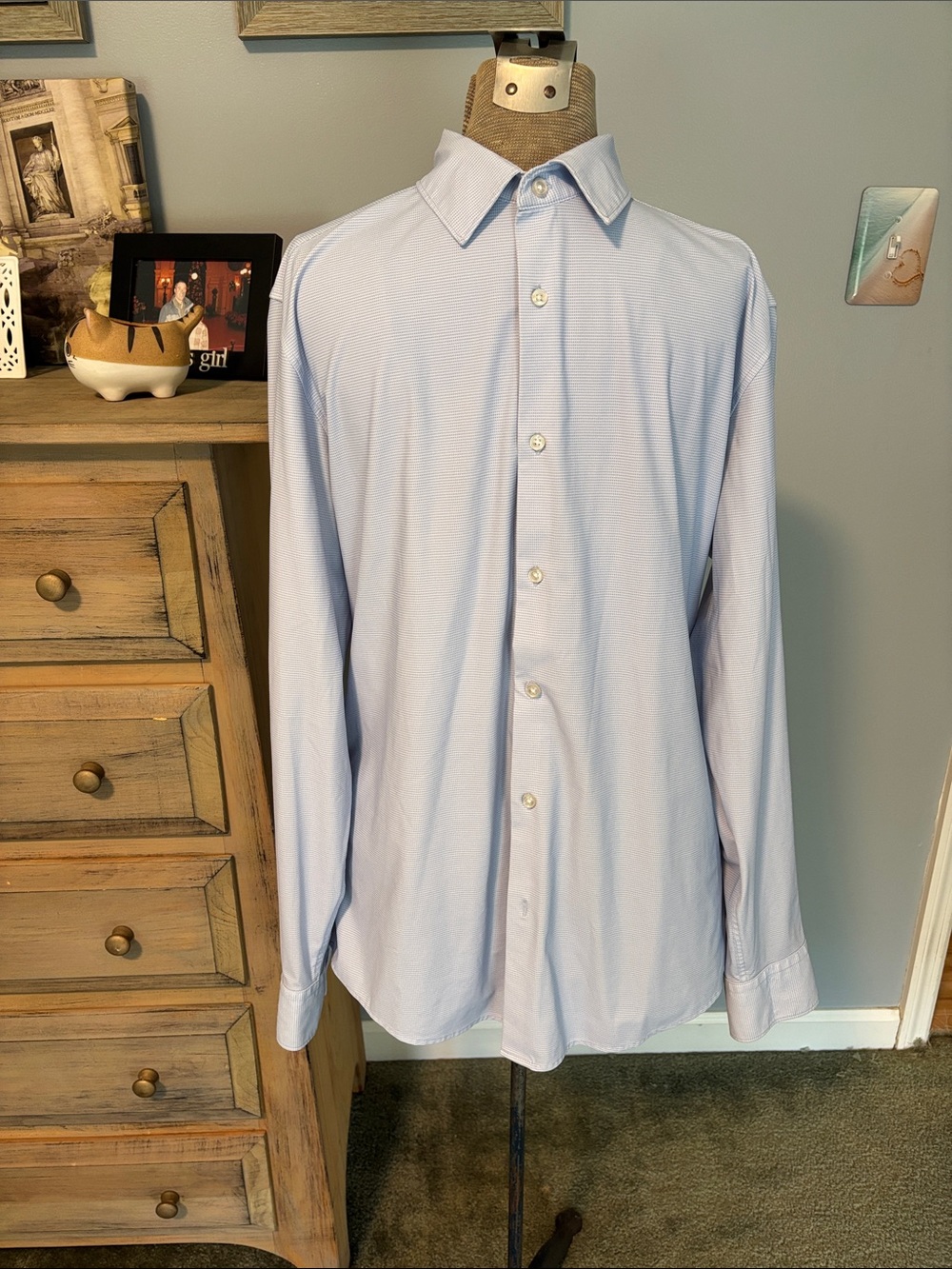 Zara Light Blue Button Down Slim Fit Wrinkle Resistant Dress Shirt